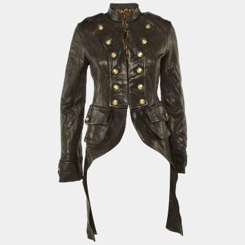 Dolce & Gabbana Black Leather Button Detail Tail Coat S