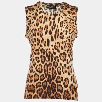 Pre Owned Dolce & Gabbana Brown Animal Printed Cashmere Sleeveless Sweater M