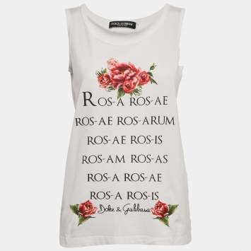Pre Owned Dolce & Gabbana White Printed Cotton Tank Top XS