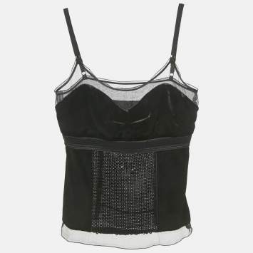 Pre Owned Dolce & Gabbana Black Sequin Detail Velvet Spaghetti Top S