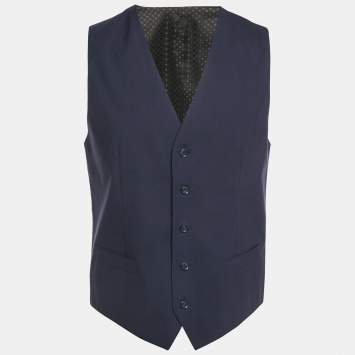Pre Owned Dolce & Gabbana Navy Blue Wool Formal Vest L