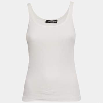 Pre Owned Dolce & Gabbana White Cotton Tank Top S 