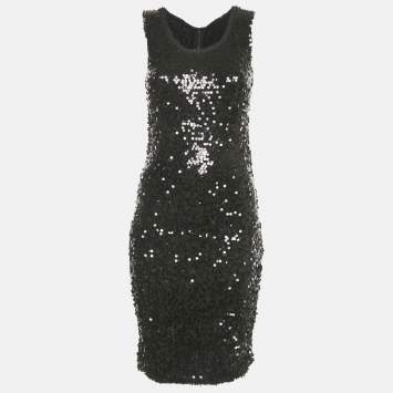 Pre Owned Dolce & Gabbana Black Sequin Mesh Sleeveless Short Dress S