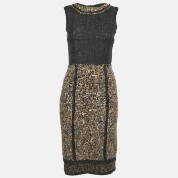 Pre Owned Dolce & Gabbana Black & Brown Tweed Sleeveless Short Dress S 