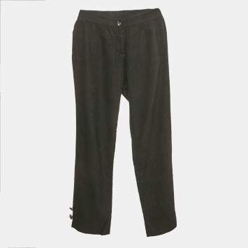 Pre Owned Dolce & Gabbana Dark Grey Wool Bejeweled Buttons Cropped Trousers S 