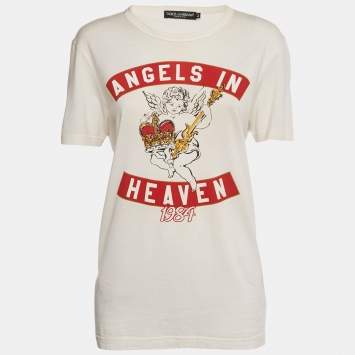 Pre Owned Dolce & Gabbana Off-White Printed Jersey T-Shirt M