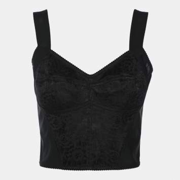 Pre Owned Dolce & Gabbana Black Jersey Lace Crop Tank Top S