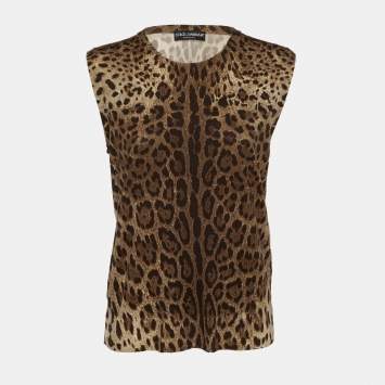 Pre Owned Dolce & Gabbana Brown Leopard Print Wool Sweater XL