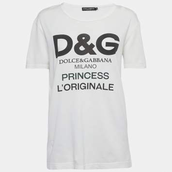 Pre Owned Dolce & Gabbana White Logo Print Cotton Crew Neck T-Shirt S