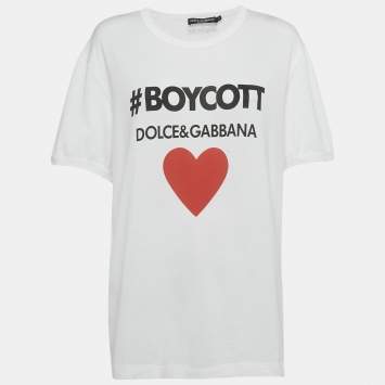 Pre Owned Dolce & Gabbana White Logo Boycott Cotton T-Shirt L