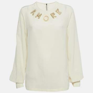 Pre Owned Dolce & Gabbana Cream Amore Silk Blouse M