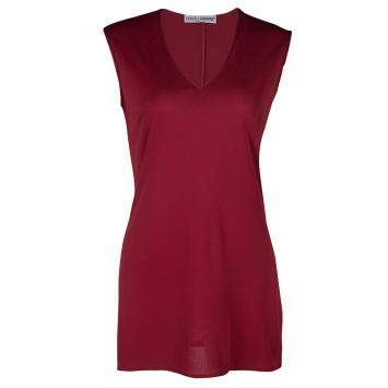 Pre Owned Dolce & Gabbana Red Knit Sleeveless V Neck Tunic S