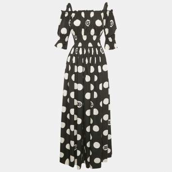 Pre Owned Dolce & Gabbana Black Polka Dot Cotton Maxi Dress XS