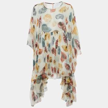 Pre Owned Dolce & Gabbana White Seashell Print Sheer Loose Fit Mini Dress S
