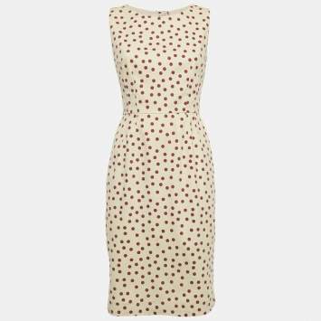 Pre Owned Dolce & Gabbana Cream Polka Dotted Cotton Sleeveless Short Dress M