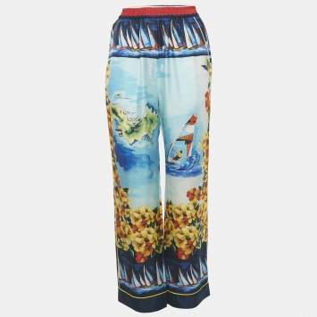 Pre Owned Dolce & Gabbana Multicolor Printed Silk Trousers S