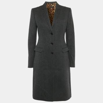 Pre Owned Dolce & Gabbana Grey Herringbone Wool Coat S