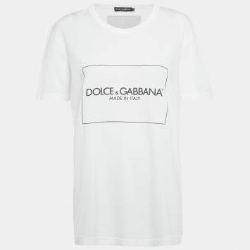 Pre Owned Dolce & Gabbana White Logo Print Jersey T-Shirt M