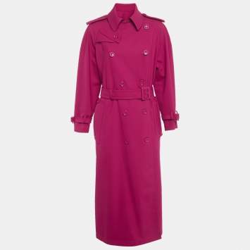 Pre Owned Dolce & Gabbana Pink Wool Blend Double Breasted Long Trench Coat XS 