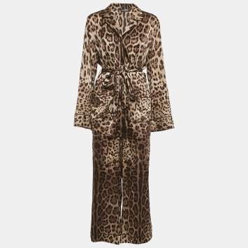 Pre Owned Dolce & Gabbana Brown Leopard Print Silk Shirt and Trousers Set M/L