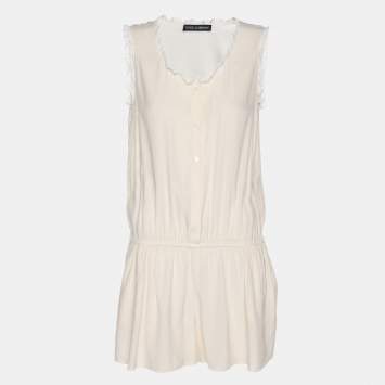 Pre Owned Dolce & Gabbana White Cream Satin Jumpsuit M