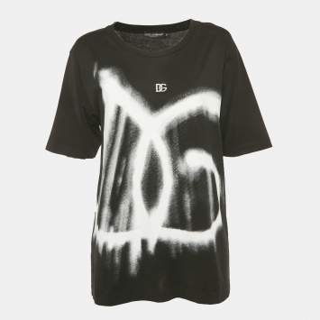 Pre Owned Dolce & Gabbana Black Graffiti Logo Oversized T-Shirt XS 