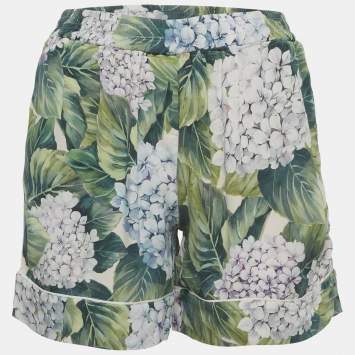 Pre Owned Dolce & Gabbana Green Printed Silk Shorts S 