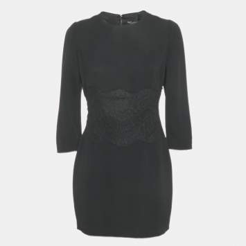 Pre Owned Dolce & Gabbana Black Crepe Lace Detail Mini Dress L