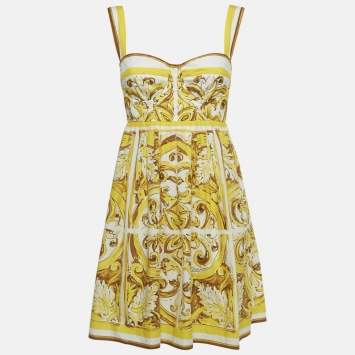 Pre Owned Dolce & Gabbana Yellow Majolica Print Cotton Mini Corset Dress S
