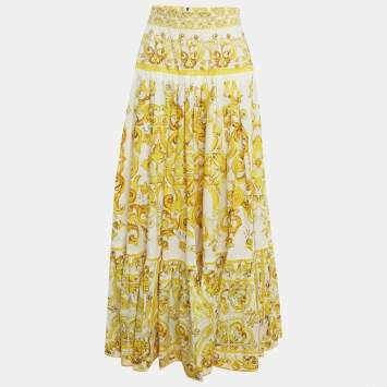 Pre Owned Dolce & Gabbana Yellow Majolica Print Cotton Maxi Skirt M