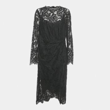 Pre Owned  Dolce & Gabbana Black Lace Midi Dress XL