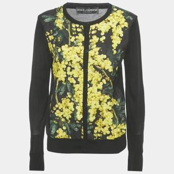 مملوكة مسبقًا Dolce & Gabbana Black Floral Jacquard Cotton Cardigan L