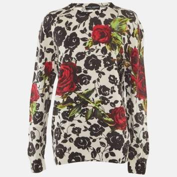 مملوكة مسبقًا Dolce & Gabbana Beige Floral Wool Blend Jumper M