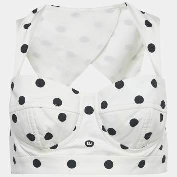 Pre Owned Dolce & Gabbana White Polka Dots Print Cotton Crop Top M