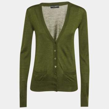 Pre Owned Dolce & Gabbana Olive Green Wool Blend Cardigan M