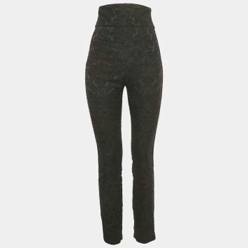 Pre Owned Dolce & Gabbana Black Side Trim Jacquard Trousers M