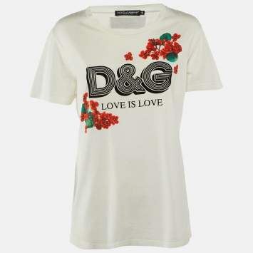 Pre Owned Dolce & Gabbana White D&G Floral Print Cotton Crew Neck T-Shirt L