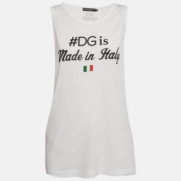 Pre Owned Dolce & Gabbana White #DG Print Jersey Tank Top XS