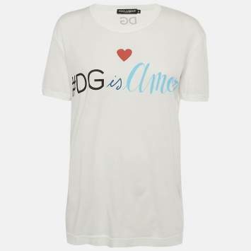 Pre Owned Dolce & Gabbana White DG Print Jersey T-Shirt S