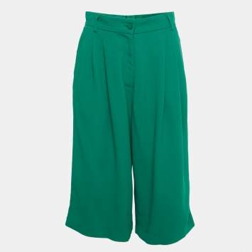 مملوكة مسبقًا Dolce & Gabbana Green Crepe Pleated Shorts M