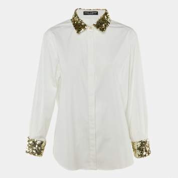 Pre Owned Dolce & Gabbana White Cotton Sequined Shirt XL 