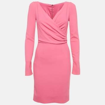 Pre Owned Dolce & Gabbana Pink Crepe Crossover Neck Mini Dress S