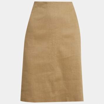 Pre Owned Dolce & Gabbana Brown Linen Pencil Skirt L