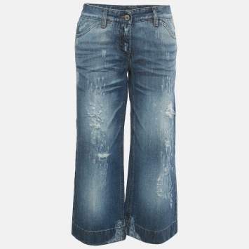 Pre Owned Dolce & Gabbana Blue Distressed Denim Capri Jeans M/Waist 32"