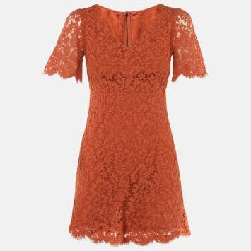 Pre Owned Dolce & Gabbana Burnt Orange Lace Mini Dress S