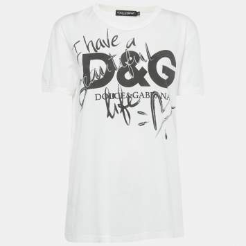 Pre Owned Dolce & Gabbana White Printed Cotton T-Shirt S 