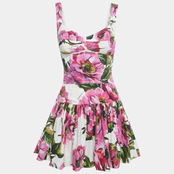 Pre Owned Dolce & Gabbana White/Pink Floral Print Poplin Set XS