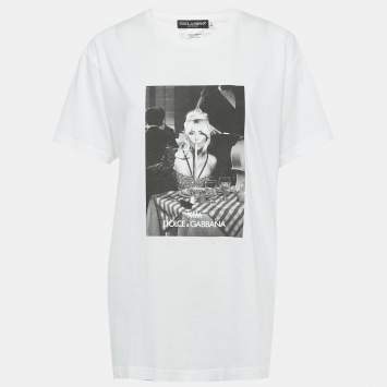 مملوكة مسبقًا Dolce & Gabbana x Kim White Printed Jersey T-Shirt L