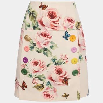 مملوكة مسبقًا Dolce & Gabbana Pink Rose Print Crepe Button Detail Mini Skirt M