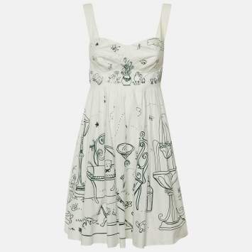 Pre Owned Dolce & Gabbana White Doodle Print Cotton Sleeveless Mini Dress M